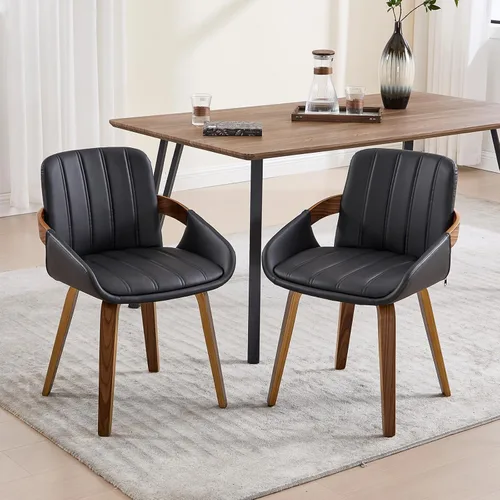 Miniatura 9 de VipDesk Juego de 2 sillas de comedor, sillas de comedor modernas de mediados de siglo con brazos y respaldo de ratán, sillas de cocina de madera
