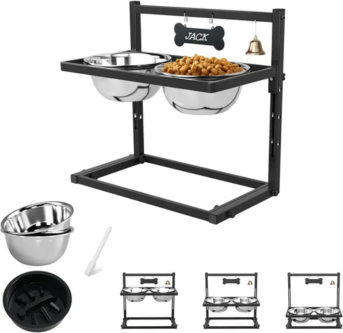 Miniatura 13 de SHAINFUN Soporte elevado para cuenco de perro rosa con dos cuencos de comida de acero inoxidable de 1700ml, comedero de alimentación lenta y Rosa