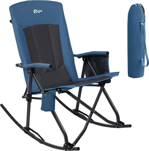 Miniatura 13 de PORTAL Silla mecedora plegable de gran tamaño para acampar, portátil, para exteriores, con respaldo alto, reposabrazos duros, bolsa de transporte