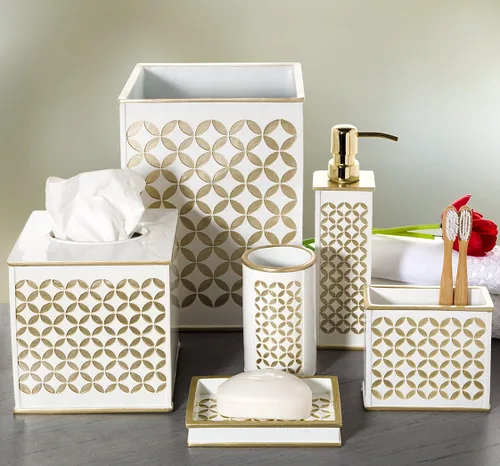 Miniatura 9 de Creative Scents Diamond Lattice White - Juego de accesorios de baño decorativos de 4 piezas que incluye: dispensador de jabón, soporte para cepillo