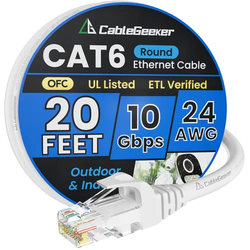 Miniatura 31 de Cable Ethernet Cat 6 de 100 pies, para interiores y exteriores, red de Internet de alta velocidad de 10 Gbps, cable de conexión Ethernet plano