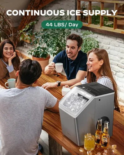 Miniatura 4 de Silonn Máquina de hielo para encimera de 44 libras/día, máquina de hielo con autolimpieza, máquina de hielo de acero inoxidable con 2 opciones