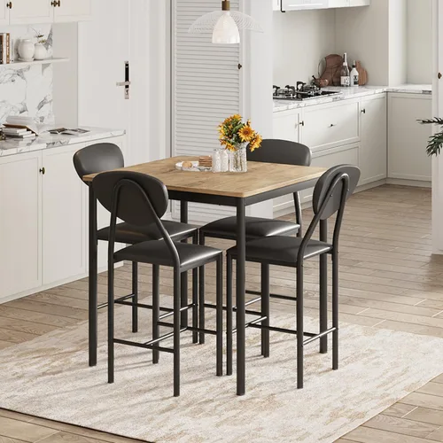 Miniatura 8 de EROMMY Juego de mesa de comedor para 4, mesa de cocina moderna y sillas con tapicería de piel sintética, mesa de comedor de madera con sillas