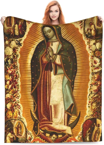 Manta de forro polar matrimonial con diseño de Virgen María y Virgen de Guadalupe y religiosa mexicana católica, manta de franela para dormitorio,