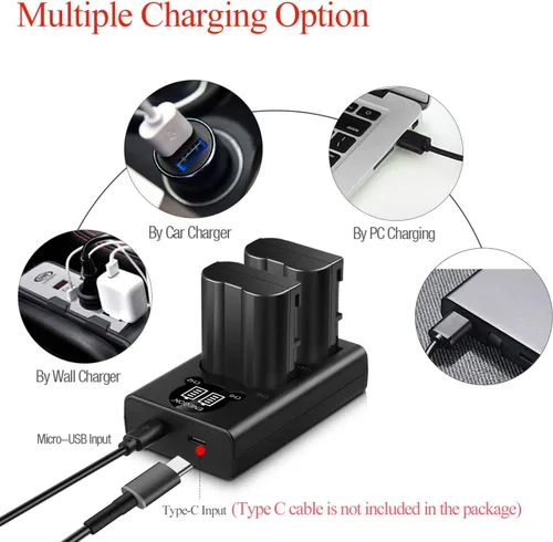 Miniatura 4 de ENEGON Baterías EN-EL15C (paquete de 2) y kit de cargador dual LED inteligente para Nikon ZF Z6, Z7 Z8 D7500 D7000, D7100, D7200 D500, D600, D610