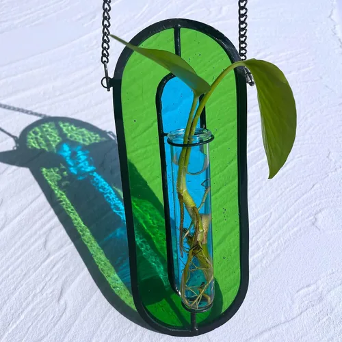 Miniatura 10 de LITMIND Estación de Propagación de Plantas de Vidrio Emplomado, Maceta Terrario Hidropónico Colgante con 2 Tubos de Vidrio - Perfecto