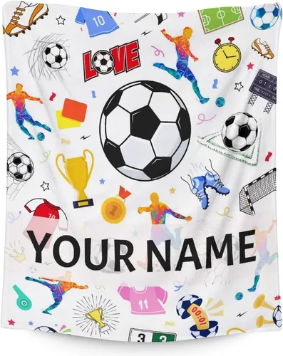 Miniatura 9 de Manta de fútbol para niños y niñas, tamaño regazo de 30 x 40 pulgadas, manta suave y acogedora, regalo para equipo de fútbol, manta deportiva azul