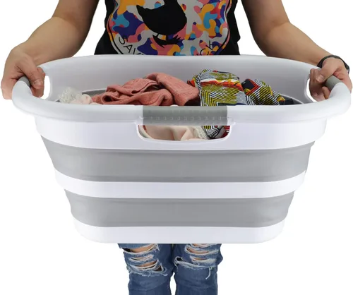 Miniatura 6 de SAMMART Cesta plegable de plástico para la ropa sucia de 30 litros (7.9 galones), contenedor de almacenamiento plegable y organizador, tina