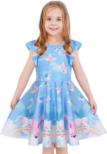 LaBeca Vestidos de Niñas Sin Mangas de Manga Larga para Niñas Pequeñas y Grandes Unicornio Sirena Vestidos Casuales