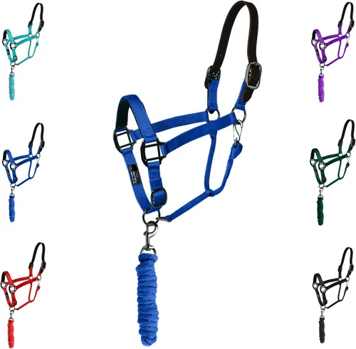 Miniatura 7 de Majestic Ally Halter de cuero con cuerda de plomo a juego para caballos - Corona de cuero - Correa ajustable para la barbilla - Pestillo enrollado