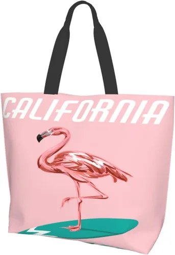 Miniatura 2 de Bolso de mano de flamenco tropical de California, grande, casual, para mujer, bolsas de hombro reutilizables para el trabajo, compras, viajes, playa