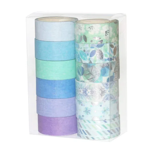 Miniatura 6 de YUBBAEX - Juego de 12 rollos de cinta Washi azul plateada, cinta adhesiva decorativa (mezcla azul)