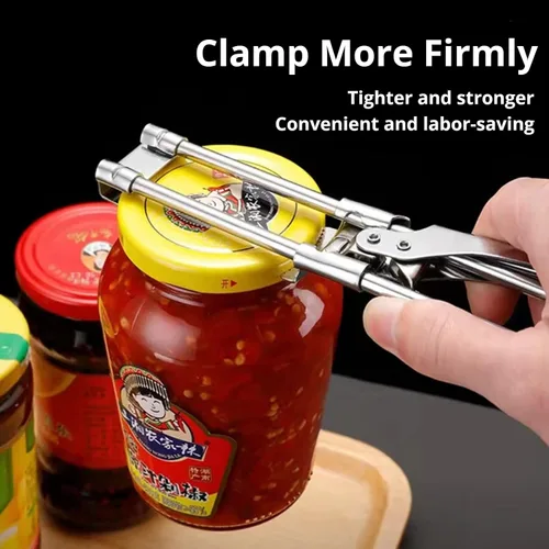 Miniatura 7 de Abridor de tarros ajustable, abrebotellas manual multifuncional de acero inoxidable, abridor de latas, agarrador de tapa de frasco, herramienta