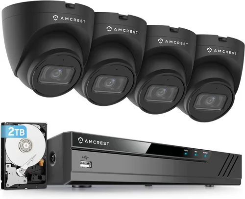 Sistema de cámara de seguridad Amcrest 5MP POE para exteriores, NVR POE de 8 canales, 4 piezas de cámaras de torreta de 5MP, cámaras IP de torreta