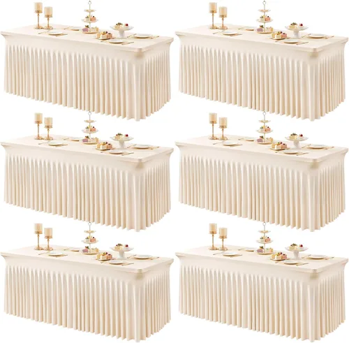 Miniatura 13 de Paquete de 1 manteles azul bebé para mesas rectangulares de 4 pies, cubiertas de mesa de spandex elástico de una pieza resistentes a las arrugas