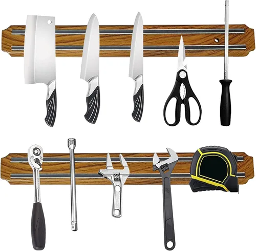 Paquete de 2 potentes soportes magnéticos para cuchillos, tiras magnéticas para cuchillos de cocina, libre de óxido, multiusos, para cocina, garaje,