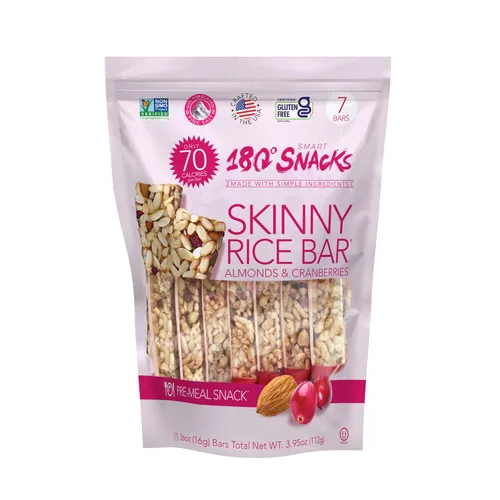 180 Snacks Barra de arroz delgada con sal del Himalaya, 1 paquete, 3.22 onzas (arándano y almendra)