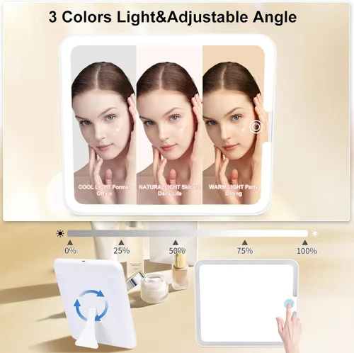 Miniatura 3 de Estuche de maquillaje con espejo LED, estuche rígido de viaje con espejo iluminado recargable y divisores ajustables, bolsa de almacenamiento
