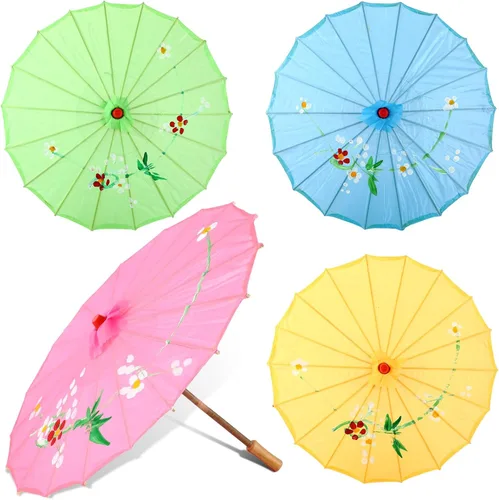 Dunzy Paraguas chino hecho a mano de 22 pulgadas, mini papel aceitado clásico flor de ciruelo, paraguas de papel pequeño parasol arte danza