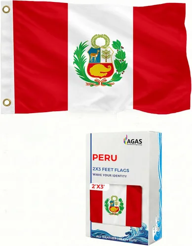 Miniatura 11 de AGAS - Mini Perú de 12 x 18 pulgadas con sello oficial de bandera de nailon pesado, ojales de latón y bordes de doble costura Bandera de Perú de 12
