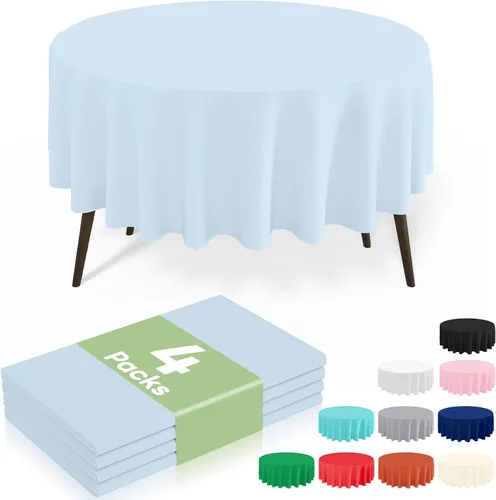 misaya Paquete de 4 manteles desechables de plástico, mantel redondo impermeable de 84 pulgadas, a prueba de fugas y resistentes manteles Azul