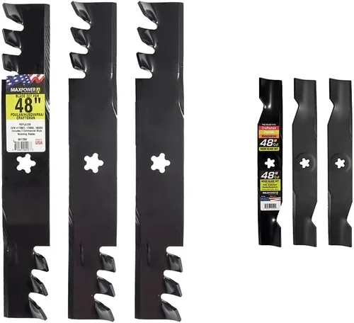 Maxpower Juego de cuchillas de elevación alta y mulching para cortadoras de 48 pulgadas Cut Craftsman, Husqvarna, Poulan