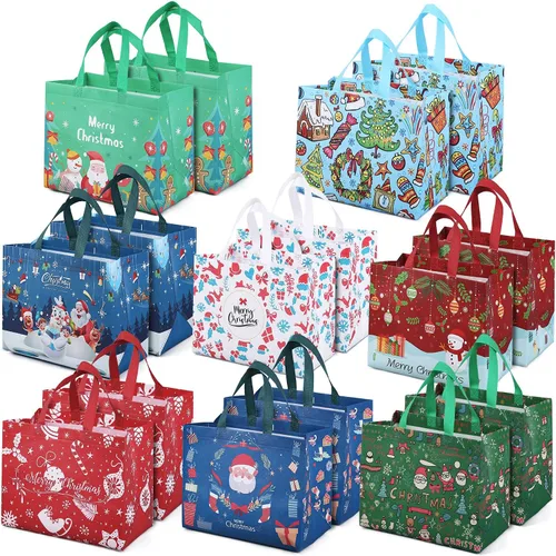 Miniatura 9 de PARSUP 16 bolsas grandes de regalo de Navidad, bolsas de mano con asas, bolsas de regalo de Navidad, bolsas de Navidad multifuncionales no tejidas