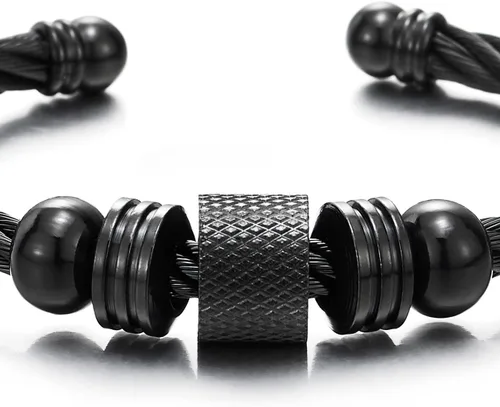 Miniatura 2 de Brazalete de acero trenzado para hombres y mujeres con abalorios de cuentas, pulido ajustable