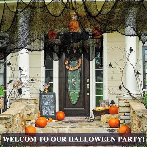 Miniatura 6 de ZeeDix Paquete de 6 paños espeluznantes negros de Halloween de 30 x 75 pulgadas, decoración de Halloween, tela de gasa espeluznante negra