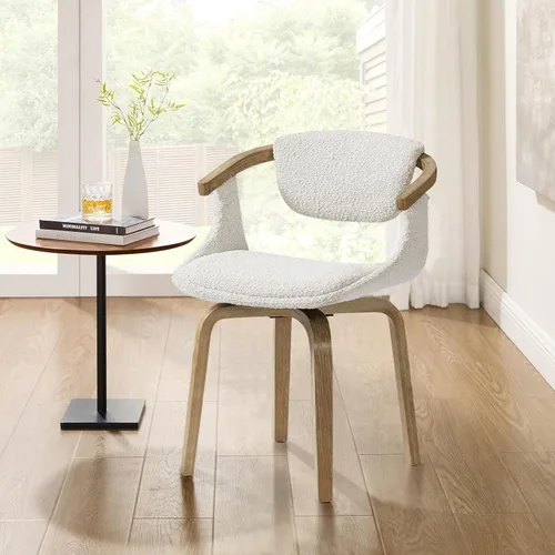 Miniatura 14 de Zouron Silla de escritorio sin ruedas, moderna silla de oficina de madera, silla de cuero sintético con brazo para sala de estar, dormitorio