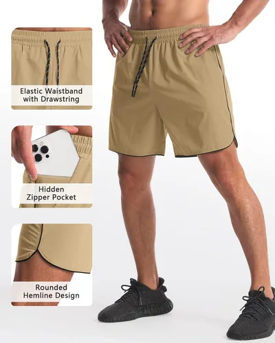 Miniatura 6 de Paquete de 2 pantalones cortos deportivos de entrenamiento de 5 pulgadas para hombre, pantalones cortos de gimnasio de secado rápido con bolsillos
