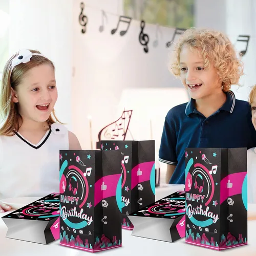 Miniatura 6 de Sumind 24 bolsas de regalo de fiesta Kpop para niñas, bolsa de regalos de cumpleaños con música, bolsas de dulces de estrella de rock disco