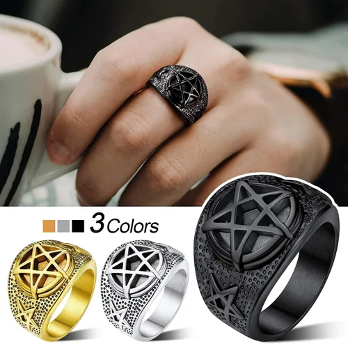 Miniatura 2 de FaithHeart Anillo de cabra baphomet de joyería satánica, sigilo de Lucifer, símbolo de Satanás, para hombres y mujeres, tamaño 7891011121314