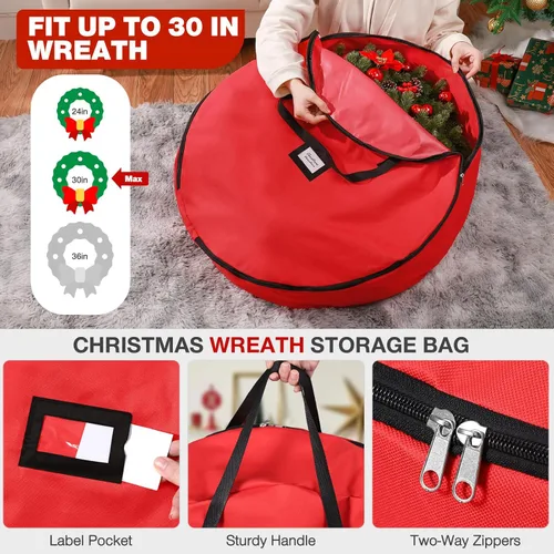 Miniatura 5 de Paquete de 3 bolsas de almacenamiento para árbol de Navidad, para árboles artificiales de hasta 7.5 pies, duraderas e impermeables con asas de Rojo