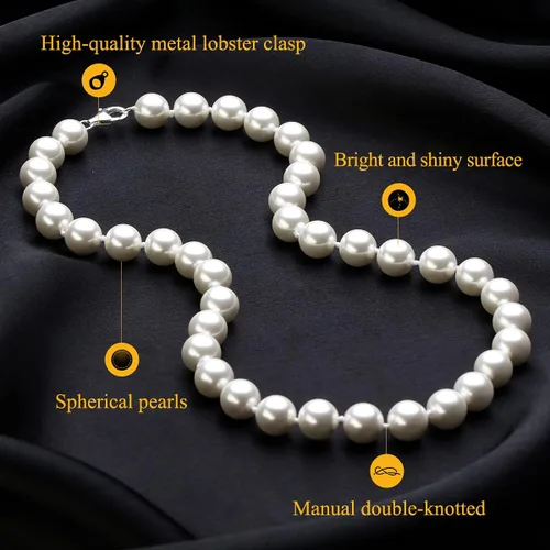 Miniatura 5 de Collar de perlas de imitación de 0.31 a 0.47pulgadas8-12mm, multicolor, gargantilla, joyas para mujer, 18 - 20pulgadas, Base de plata chapada
