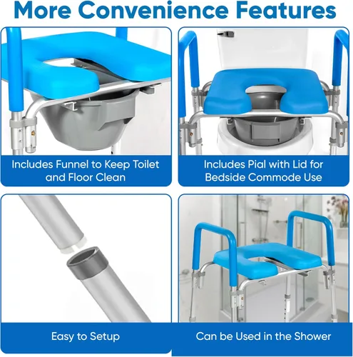 Miniatura 7 de Ultimate - Asiento de inodoro elevado con asas, acolchado, reposabrazos, altura ajustable, asiento de inodoro elevado premium para seguridad de baño