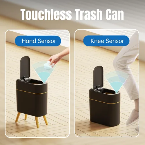 Miniatura 2 de Yatmung - Cubo de basura automático sin contacto moderno y elegante para baño - Papelera estrecha para dormitorio, cuarto de lavado, oficina