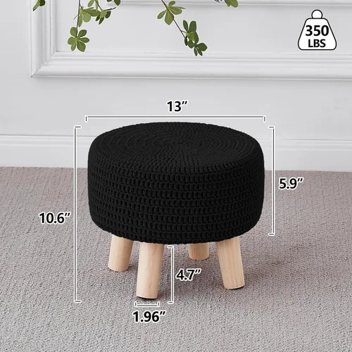 Miniatura 3 de Wimarsbon Otomanos Pequeños, 100% Puf Otomano Tejido a Mano, Reposapiés Redondo con 4 Patas de Madera Antideslizante, Puf Boho de Cuerda de Algodón