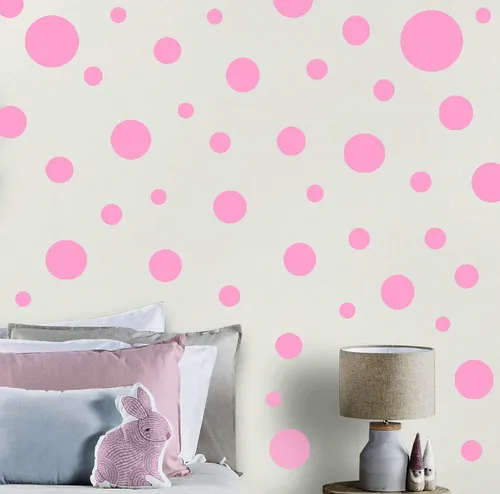 Calcomanías de pared de lunares, calcomanías de decoración de pared, puntos de pared, calcomanías de vinilo para habitación (rosa)
