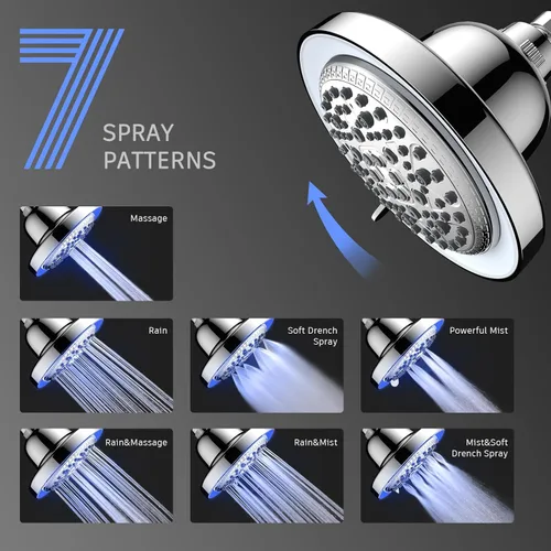 Miniatura 2 de FEELSO Cabezal de ducha filtrado con LED que cambia de color, 7 modos, cabezal de ducha de lluvia de alta presión con filtros, cabezal de ducha