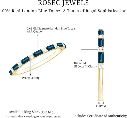 Miniatura 15 de Natural London Blue Topaz Diamond Half Eternity Anillo de calidad AAA, anillo apilable de topacio certificado – con joyero