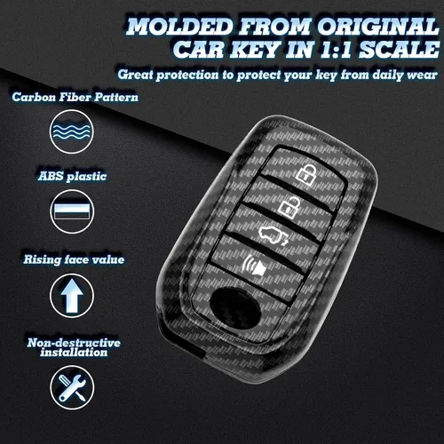Miniatura 5 de x xotic tech Funda para llavero de ABS con patrón de fibra de carbono negra brillante, compatible con Toyota Land Cruiser, 4Runner Hignlander, Rav4