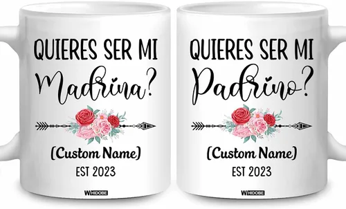 WHIDOBE Personalizado Quieres Ser Mi Madrina, Padrino De Bautizo, Bautizo Recuerdos Juego De 2 Tazas 2023, Propuesta de Padrinos de Dios, Quieren