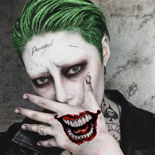 Miniatura 5 de NEDEQI - 8 hojas de tatuajes de Joker de tamaño grande, tatuaje falso temporal de Halloween para hombres y adultos, todas las versiones, calcomanías