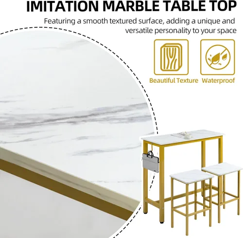Miniatura 7 de Finnhomy Juego de mesa de bar, mesa de pub de 39.3 pulgadas, mesa rectangular de altura de barra, mesa de bar con taburetes, juego de mesa de cocina