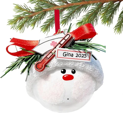 Regalo de enfermera de cristal adorno de Navidad termómetro enfermera sombrero pintado a mano hecho a mano personalizado W171 1321 CA6