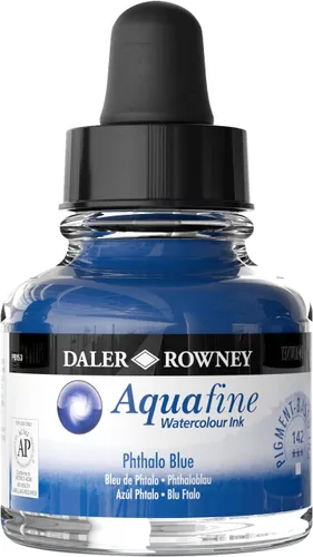 Daler-Rowney Aquafine - Tinta de acuarela azul Phthalo de 1.0 fl oz, tinta líquida versátil para acuarelas para artistas y estudiantes, uso con