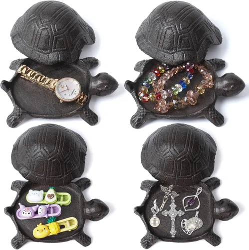 Miniatura 3 de Notakia Ocultador de llaves de tortuga de hierro fundido para decoración de jardín, ocultar un llavero para llaves, joyas y baratijas, caja