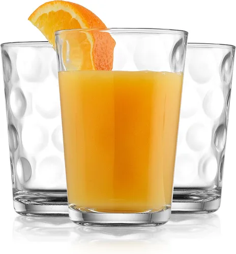Home Essentials - Juego de 10 vasos de jugo, cristalería de 7 onzas, vasos pequeños con lente circular interior. Ideal para jugo, leche, agua; aptos