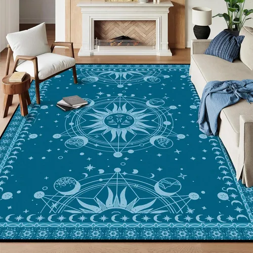 Miniatura 46 de 5' X 7' Alfombra con diseño de sol y luna, alfombras boho celestiales para dormitorio, sala de estar, estilo bohemio, oculto, media luna, solar